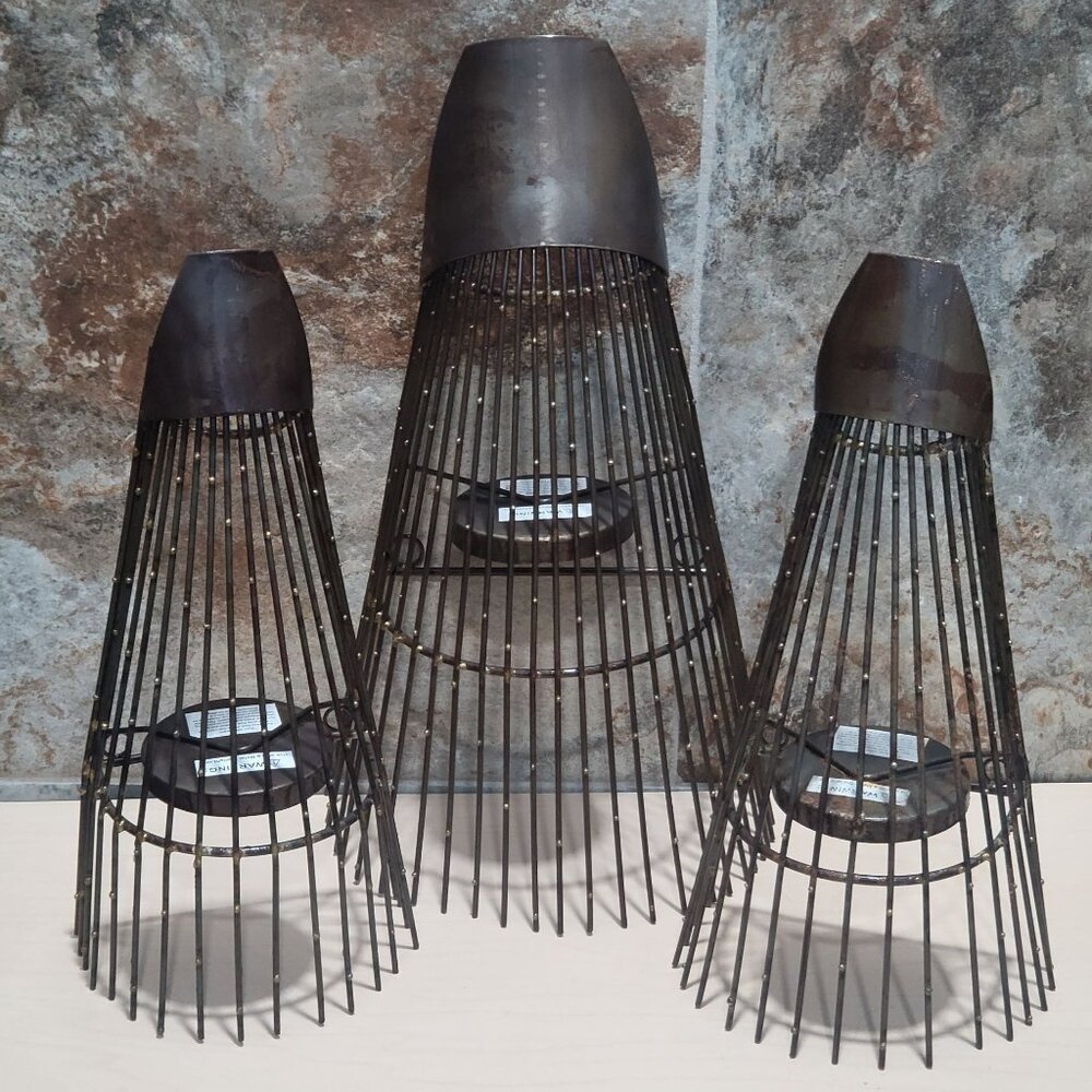 Decorative Metal Candle Holder Set of 3  Cage Vertical Bars